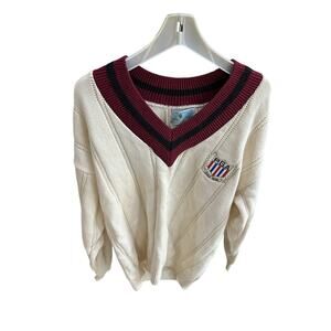 American Creation USA Golf V Neck White Sweater VTG PGA Golf Tour Size Large